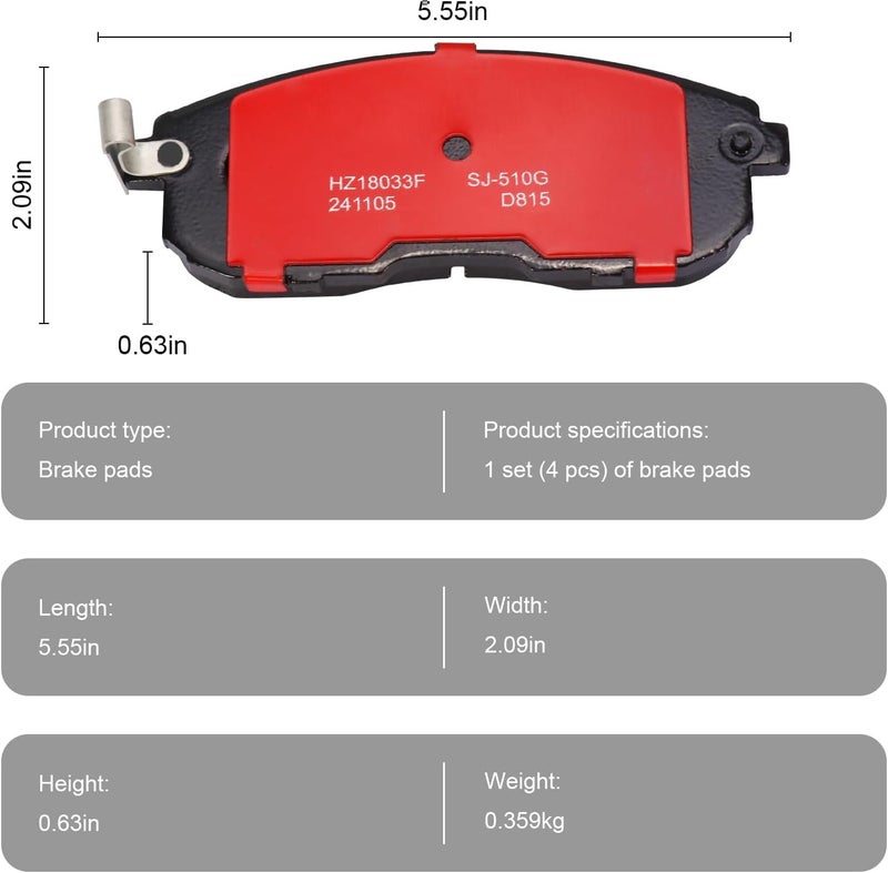 SUPLABEL HZ815H Brake Pads Front Replacement for Infiniti G20 G35 G35 I30 I35, Nissan 350Z Altima Cube Juke Maxima Sentra Versa, Suzuki SX4 Disc Brakes Driver Passenger Side 815A - Image 2